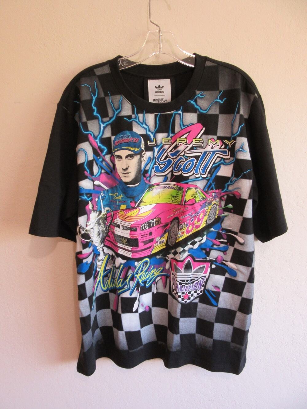 Adidas Jeremy Scott JS Rally Nascar Style Print Checker M Tee-Shirt NWT
